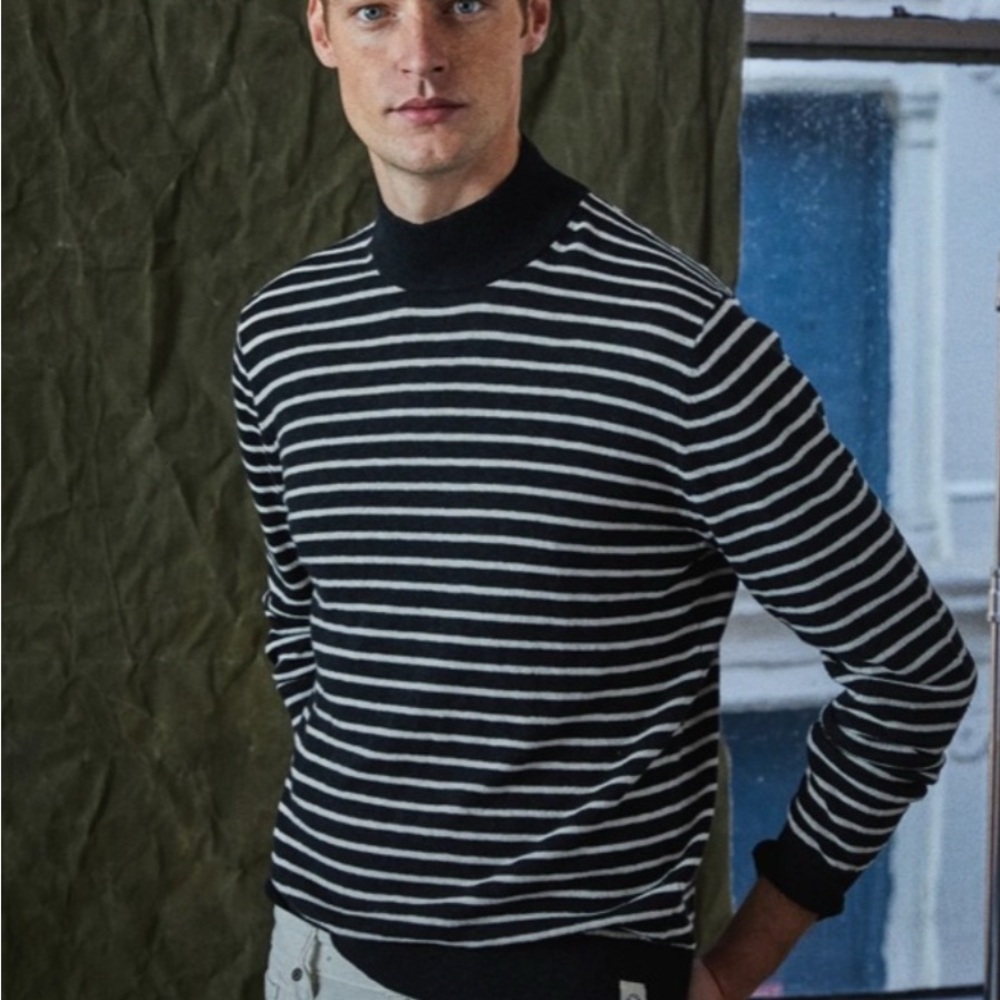 TODD SNYDER Sweater Mens XL Striped Linen Cotton Mock Neck‎ Quiet Luxury Classic
